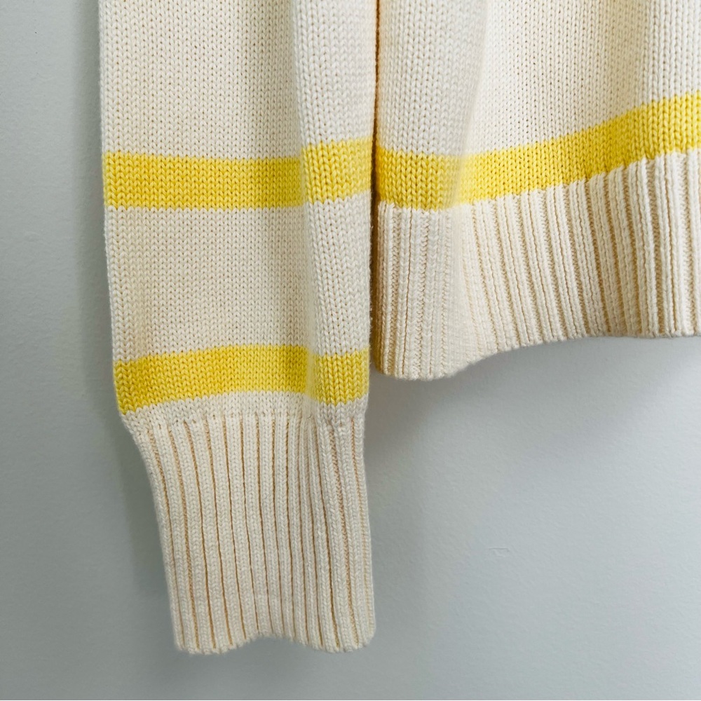GAP Cream & Yellow Striped Knit Sweater L Rolled Neck Soft Classic Pullover - Picture 5 of 8